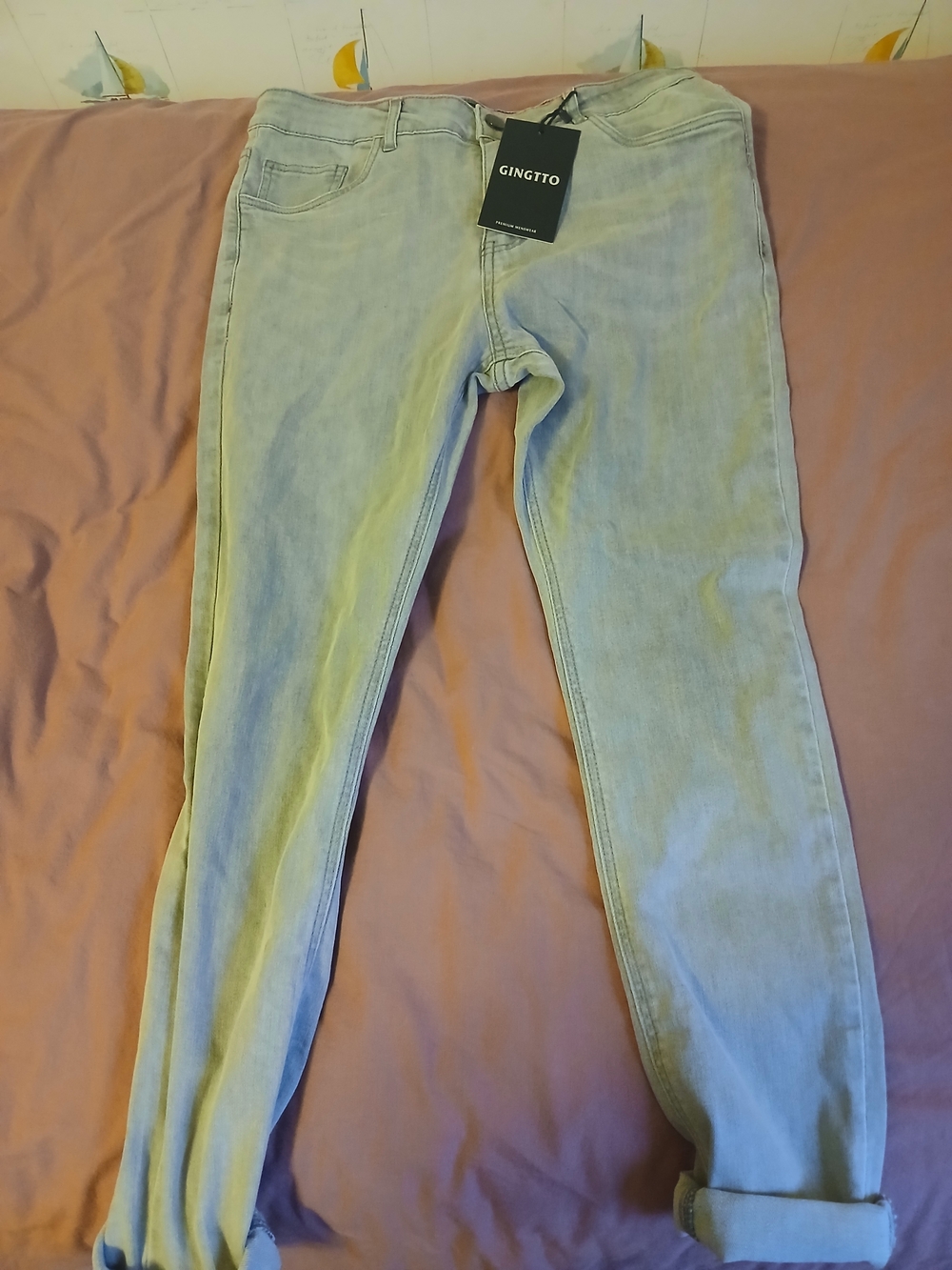 Mens GINGTTO Grey Stretch Skinny Jeans